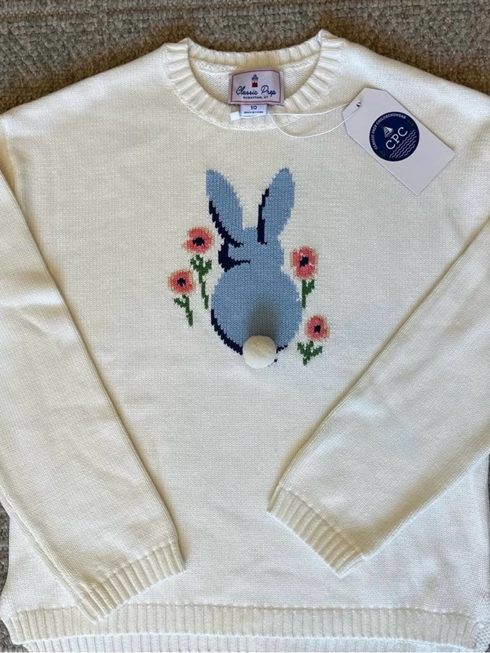 NWT Classic Prep Ella Relaxed Bunny Intarsia Sweater size 10